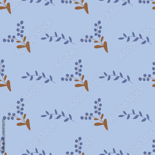 Vector Brown Autumn Floral Seamless Pattern