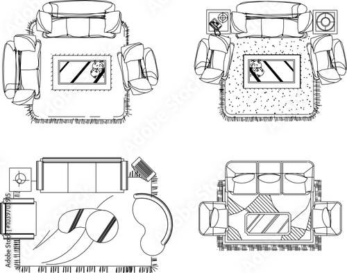 Vector sketch illustration silhouette design of furniture table chair sofa living room interior