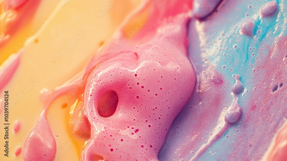 Fototapeta premium Vibrant swirls of pastel colors create an enchanting display of liquid art on a canvas during a sunny afternoon