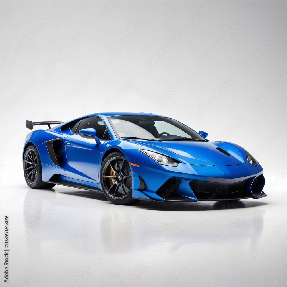 Naklejka premium A blue sport car parking on white background. Luxury, cool. 