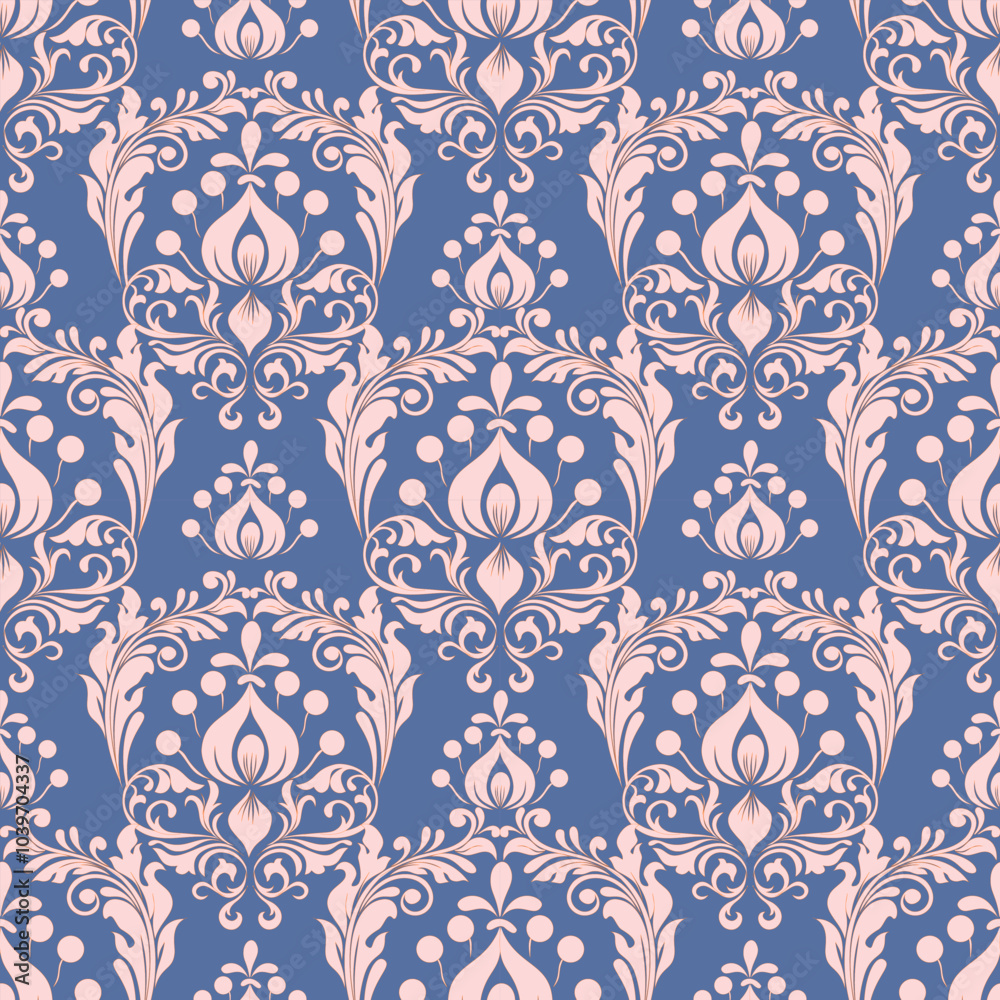 Fototapeta premium Seamless damask pattern with a classic floral design.African embroidery patterns, paisley, boho, floral ikat, ethnic floral designs, ikat sari, ikat patterns and ethnic patterns.