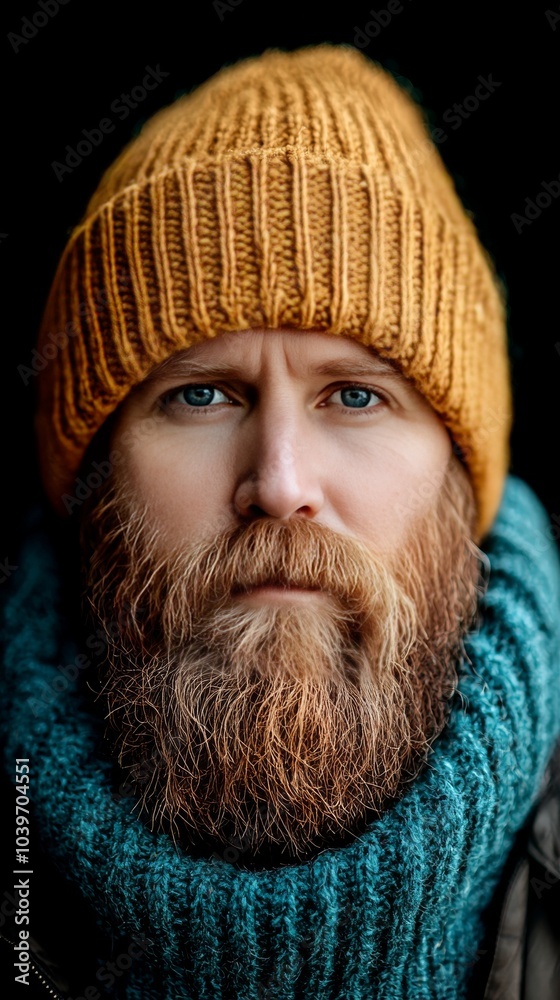 Closeup Portrait of a Man with a Beard and a Knit Hat Closeup Portrait of a Man with a Beard and a Knit Hat