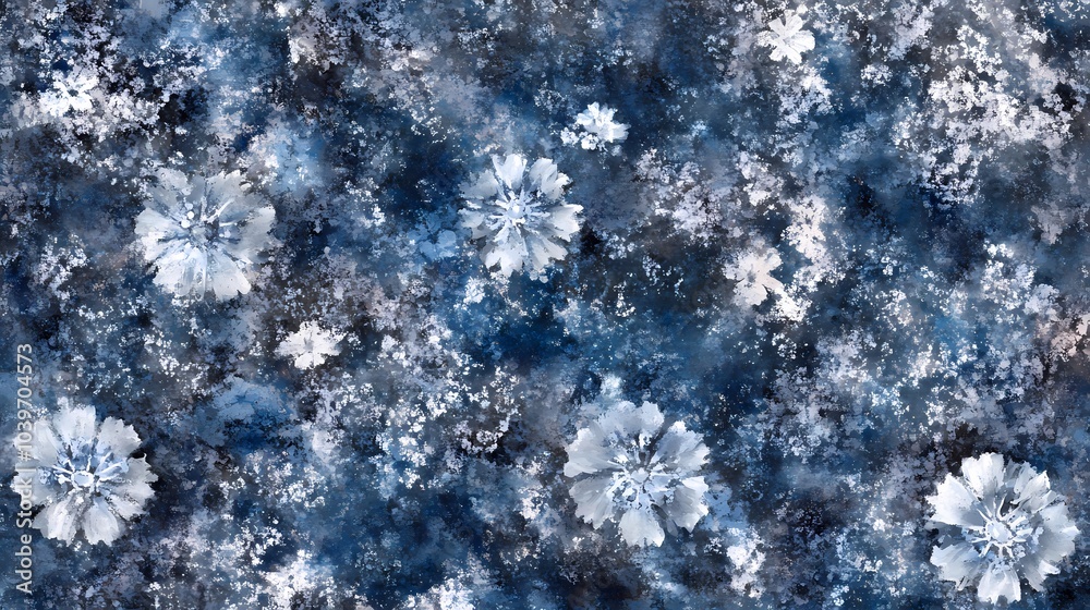 Fototapeta premium Abstract Floral Watercolor Pattern in Navy Blue and White