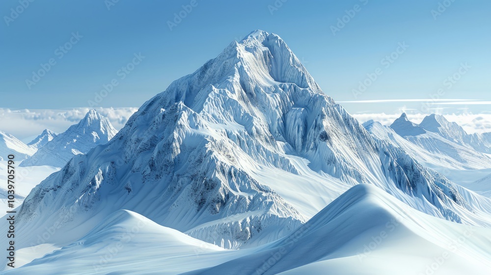 Obraz premium The snow covered mountain with its unique ridges and valleys stands out against the clear blue sky evoking a sense of tranquility and awe