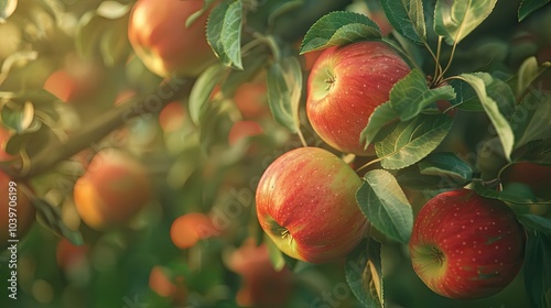 Ripe juicy red apples Dwarf trees Apple tree in old orchard Close up photo photo