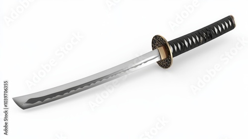 Katana Sword. Samurai Weapon with Blade on Isolated White Background