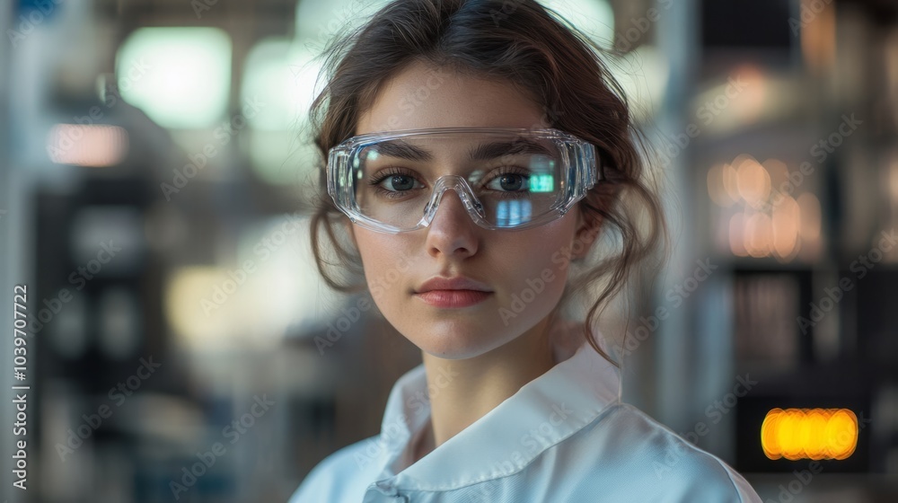 beautiful woman wearing futuristic smart glasses
