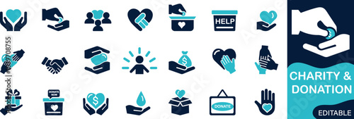 Charity and Donation icon set Solid flat vector icons vector collection