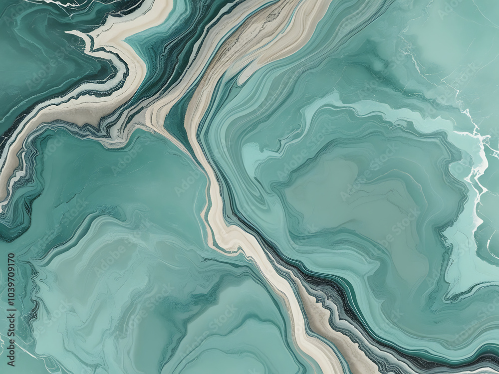Obraz premium Fluid Teal and Beige Marble Patterns, Generative Ai