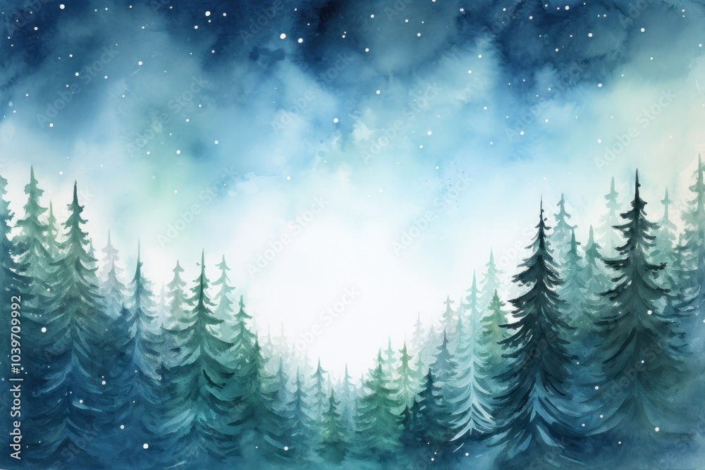 A winter forest night landscape outdoors. A winter forest night landscape outdoors.