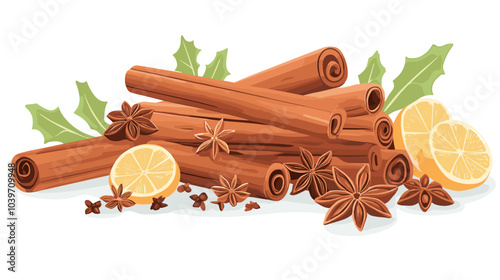 Cinnamon sticks star anise and other winter pumpkin spices Cooking exotic spice cinnamon for dessert food exact vector cartoon template