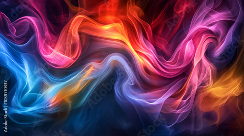 Colorful transparent waves of light, smoke, fog, mist in a smooth, flowing motion