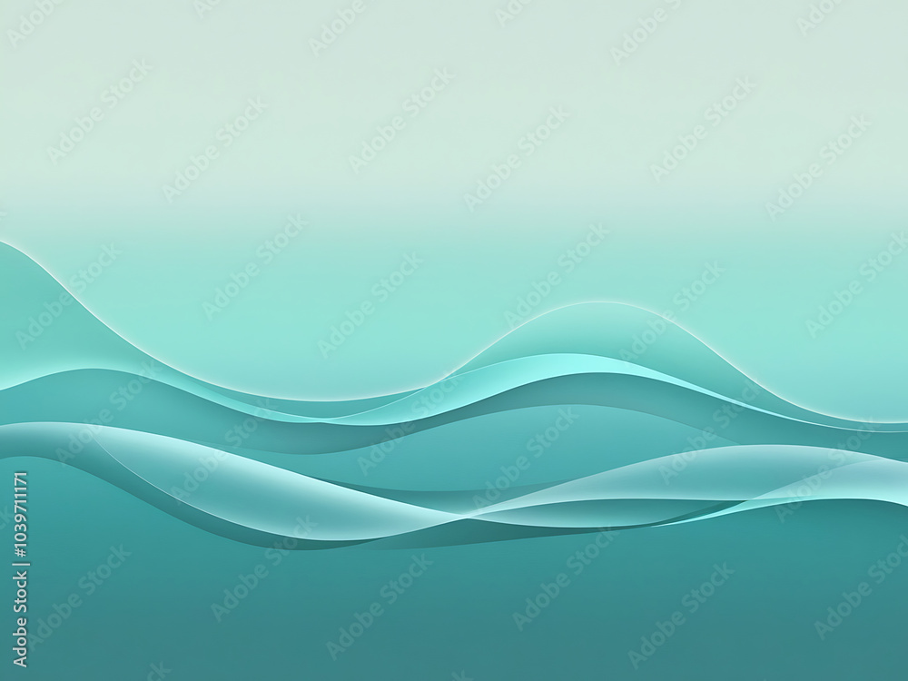 Layered Teal Waves on a Soft Gradient, Generative Ai Layered Teal Waves on a Soft Gradient, Generative Ai