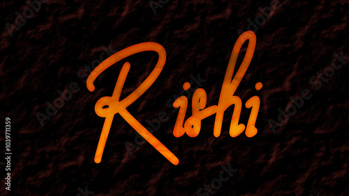 3D fire text effect of Hindi name Rishi on dark background. 