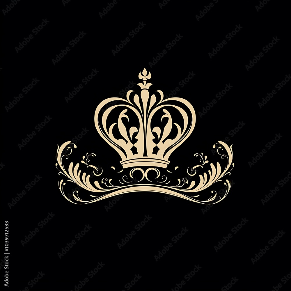 A golden crown with decorative flourishes on a black background. A golden crown with decorative flourishes on a black background.