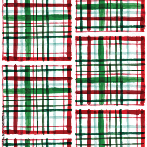 Watercolour Checkered Patter ,plaid Green red Seasonal Seamless pattern Vector Illustration Not AI , Design for fashion , fabric, textile, wallpaper , wrapping and all prints