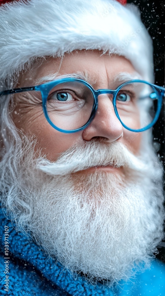 Close up Portrait of Santa Claus with Blue Glasses and White Beard Close up Portrait of Santa Claus with Blue Glasses and White Beard