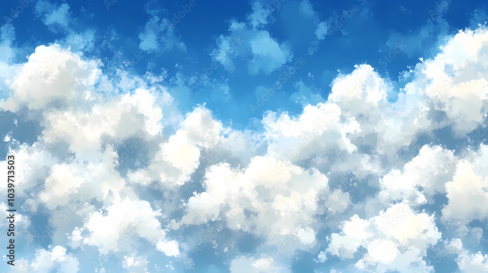 Blue Sky with Fluffy White Clouds Watercolor Texture Background Blue Sky with Fluffy White Clouds Watercolor Texture Background