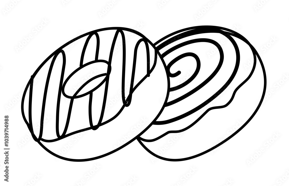 Minimalist Outline of a Donut. Dessert food, sweet food. Bread. Minimalist Outline of a Donut. Dessert food, sweet food. Bread.