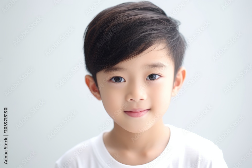 cute little asian boy in white t-shirt on white background cute little asian boy in white t-shirt on white background