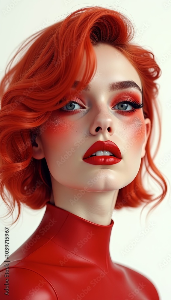 Fototapeta premium Radiant redhead woman with dreamy expression showcasing natural beauty in soft light