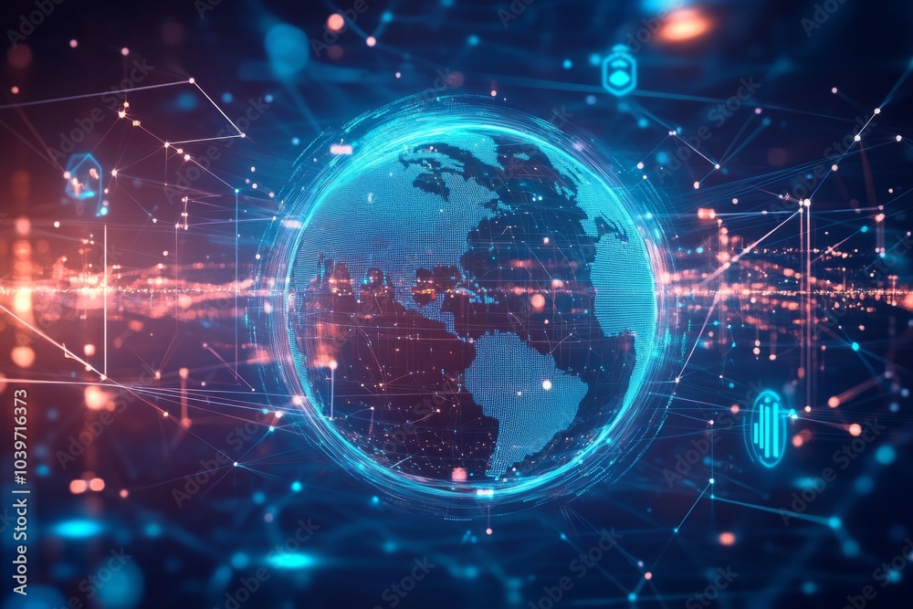 futuristic digital cover featuring a glowing global network with interconnected nodes. futuristic digital cover featuring a glowing global network with interconnected nodes.