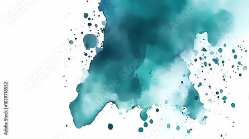 Abstract Watercolor Teal Blue Splashes and Blobs on White Background