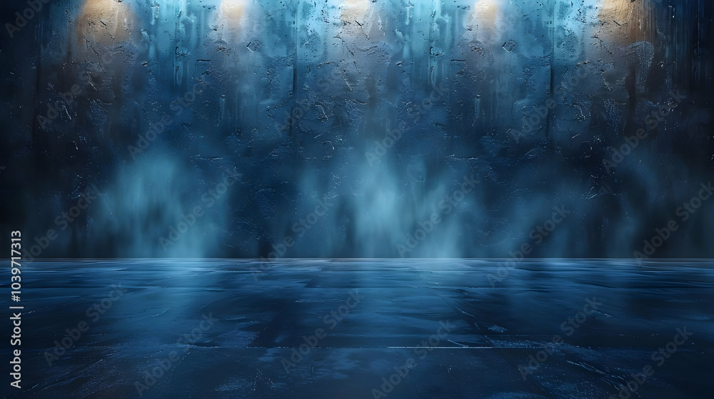 Fototapeta premium Dark Blue Concrete Wall Background with Lights