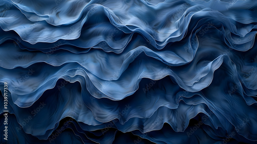 Obraz premium Abstract Blue Fabric Waves - 3D Illustration