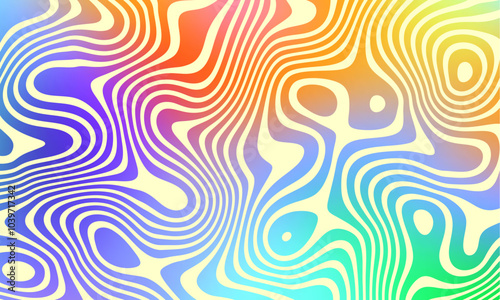 Abstract retro 70s background vector. Colorful vintage 1970 stylish wallpaper with swirl psychedelic shapes. Illustration design suitable for poster, banner