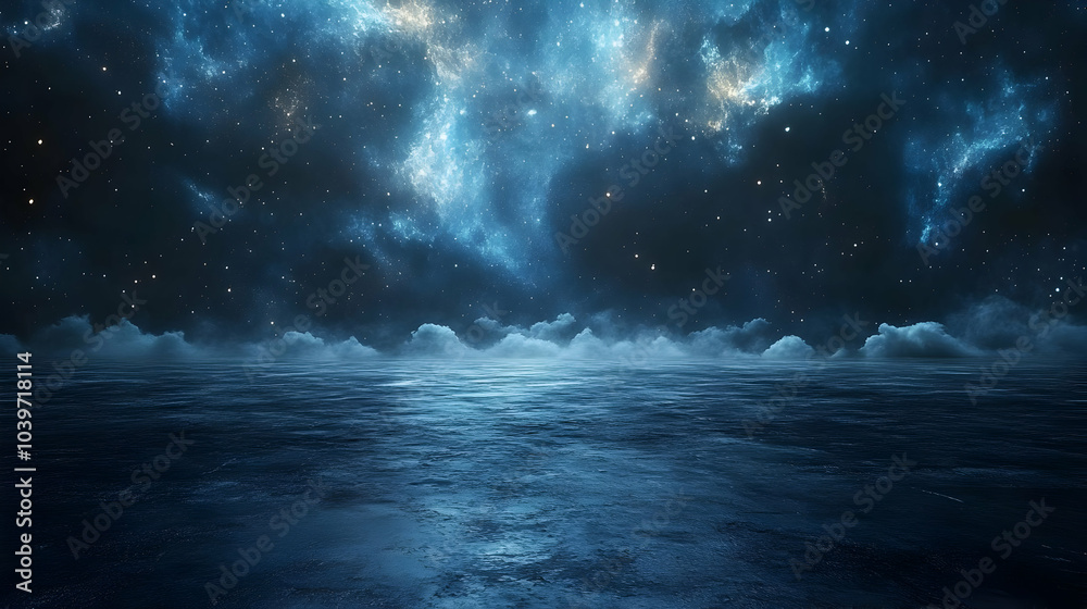 Night Sky with Stars and Clouds Above Calm Ocean Water - Abstract Background Illustration Night Sky with Stars and Clouds Above Calm Ocean Water - Abstract Background Illustration