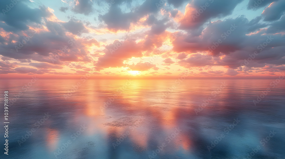 Fototapeta premium Peaceful Sunset over Calm Ocean - Realistic Image