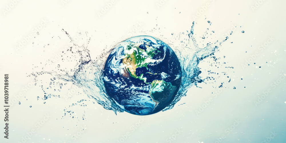 A water splash on a globe with the continents of North America and South America A water splash on a globe with the continents of North America and South America