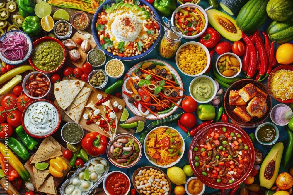 Fototapeta premium Mexican food mix colorful background Mexico