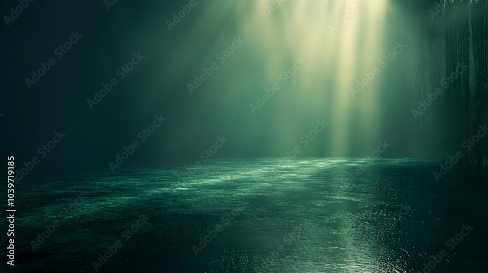 Dark Green Water Abstract Background With Light Rays