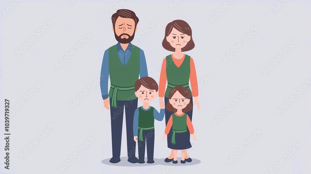 full length illustration of a sad family on a white background full length illustration of a sad family on a white background