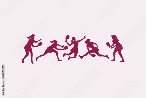 Collection of female pickleball players silhouettes in various positions. It's great for making logos, t-shirts, sticker, etc.