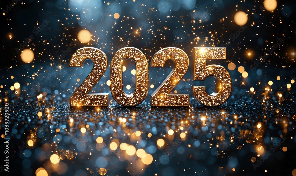Illuminated 2025 numbers in a festive winter scene with glowing lights and snowflakes Generative AI