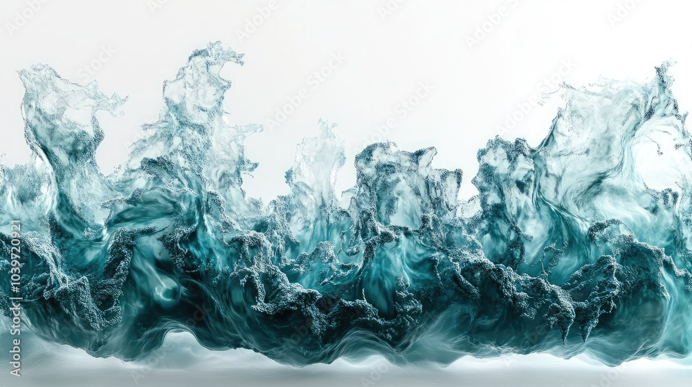 Turquoise sea wave texture against a pure white backdrop, captured in high detail to showcase the ocean complex movement Turquoise sea wave texture against a pure white backdrop, captured in high detail to showcase the ocean complex movement