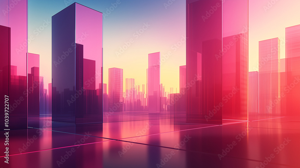 Futuristic city skyline with glowing skyscrapers in digital space