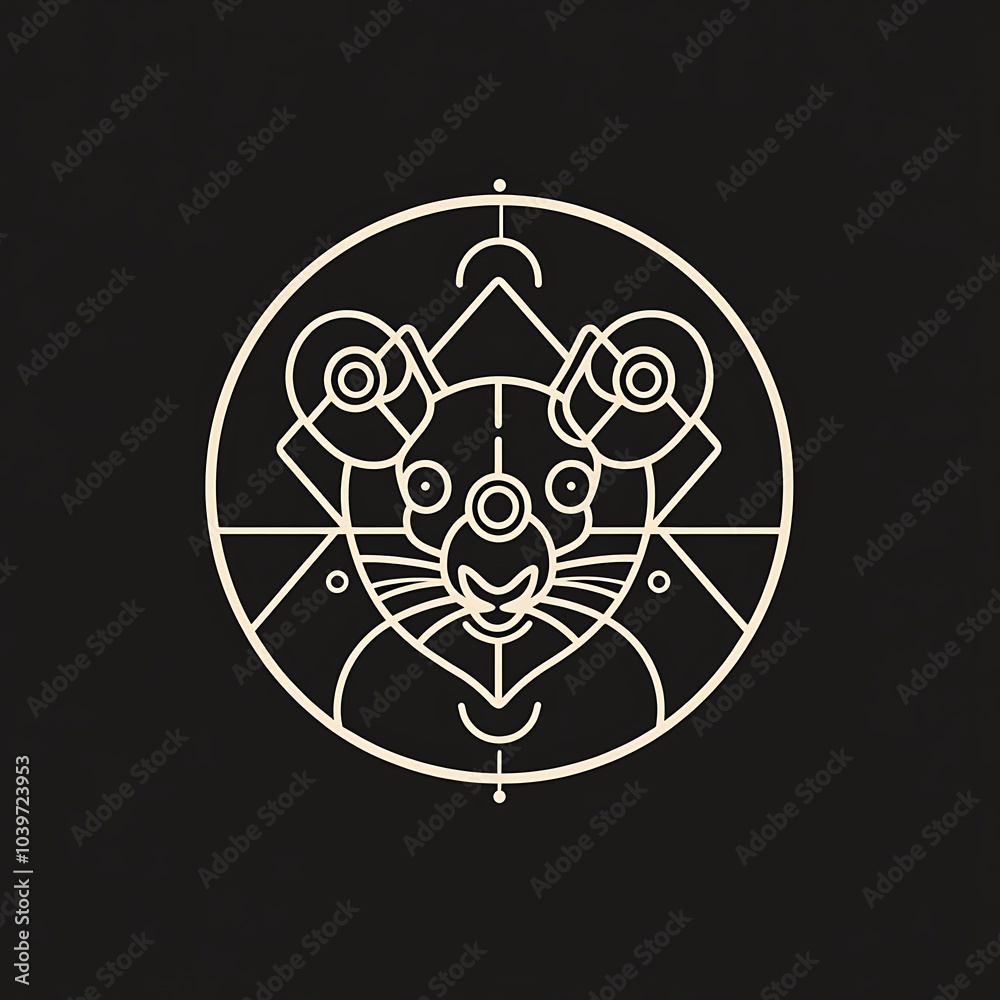 A minimalist line art illustration of a mouse's head in a circle with geometric shapes. A minimalist line art illustration of a mouse's head in a circle with geometric shapes.