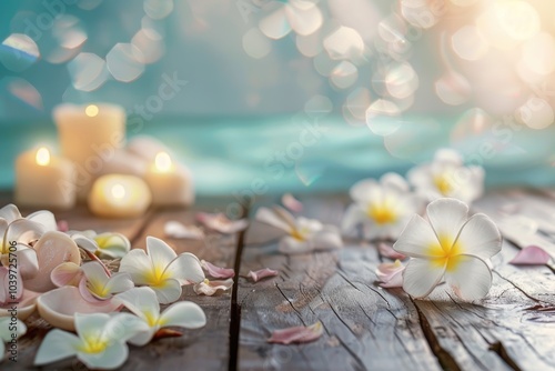 Wallpaper Mural Spa  Beautiful spa composition with plumeria flower on wooden table. Space for text  Spa  Spa Torontodigital.ca