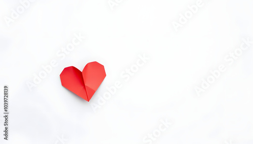 Red origami paper heart isolated on transparent background isolated with white highlights, png