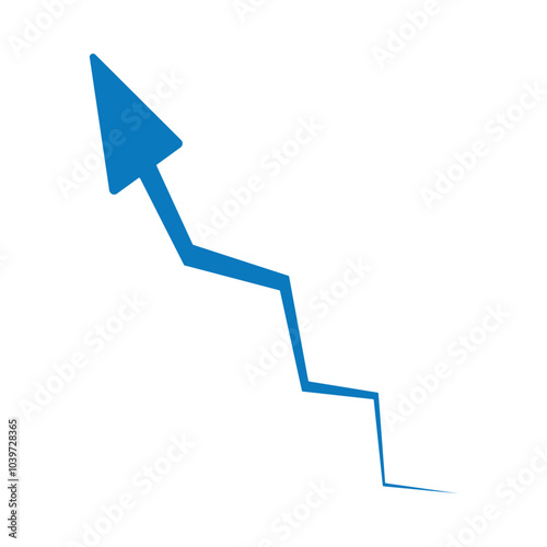 Growing blue Arrow up. Growth chart sign. Flexible arrow indication statistic. Trading stock news impulses. Trade infographic.