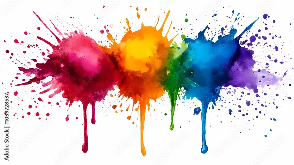 Fototapeta premium Colorful Watercolor Splatter Rainbow Drip Abstract Background