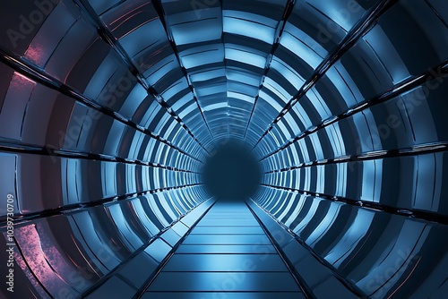  3d rendering, dark science-fiction tunnel, dark background, Generative Ai