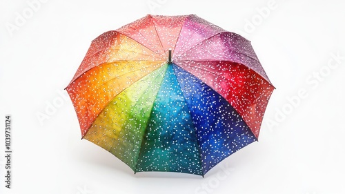 Colorful umbrella with gradient design and polka dots on white background photo