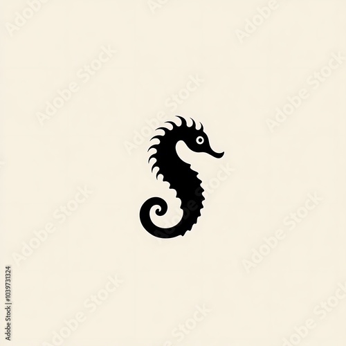 A simple black silhouette of a seahorse against a white background.