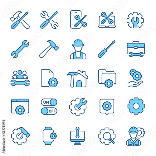 Repair, setting icons collection. Editable stroke. Line colors icon series.