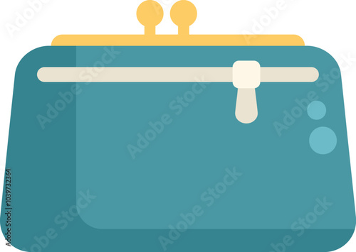 This blue retro purse is holding money and personal belongings, ready for shopping and errands